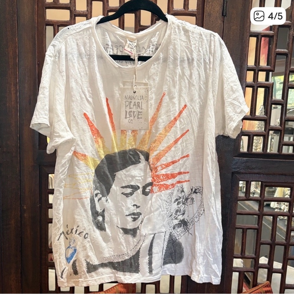 Magnolia Pearl Frida Del Sol White and Orange Graphic Tee